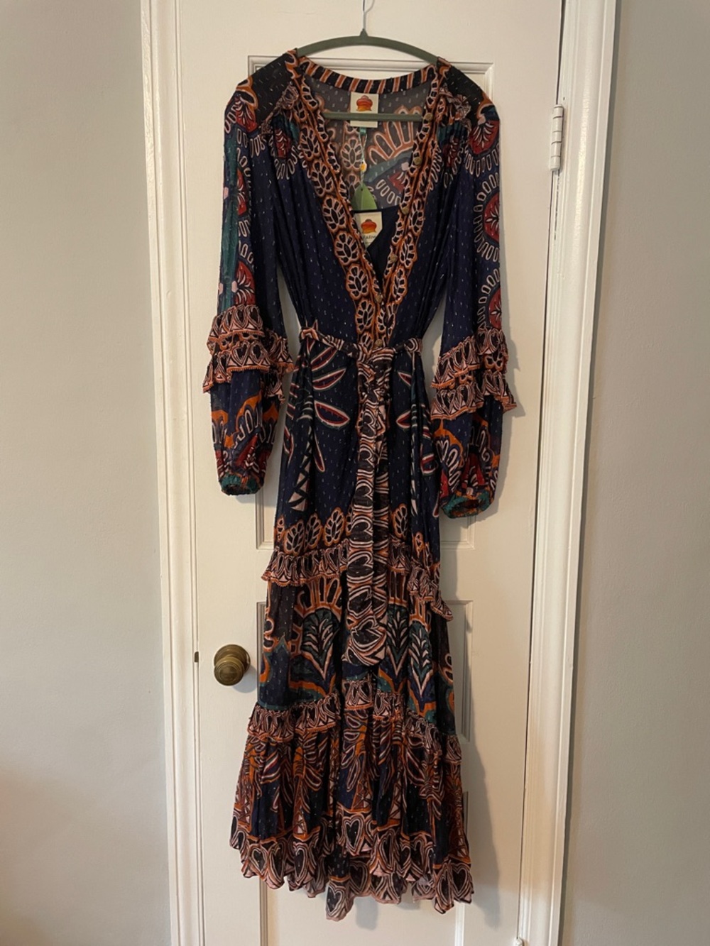 FARM Rio Anika Tapestry Orange Slit Maxi Dress